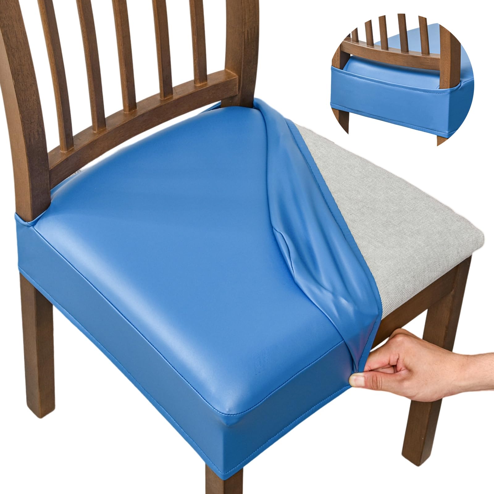 NILUOH Waterproof Seat Covers for Dining Room Chairs Set of 6, Pu Leather Chair Seat Slipcovers Dining Chair Cover Removable Washable Chair Protctor Cover, Rear Covers (PU-Coffee)