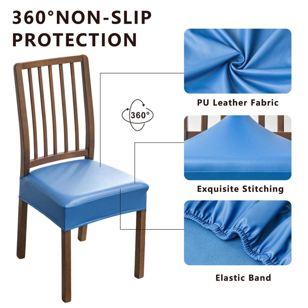 NILUOH Waterproof Seat Covers for Dining Room Chairs Set of 6, Pu Leather Chair Seat Slipcovers Dining Chair Cover Removable Washable Chair Protctor Cover, Rear Covers (PU-Coffee)