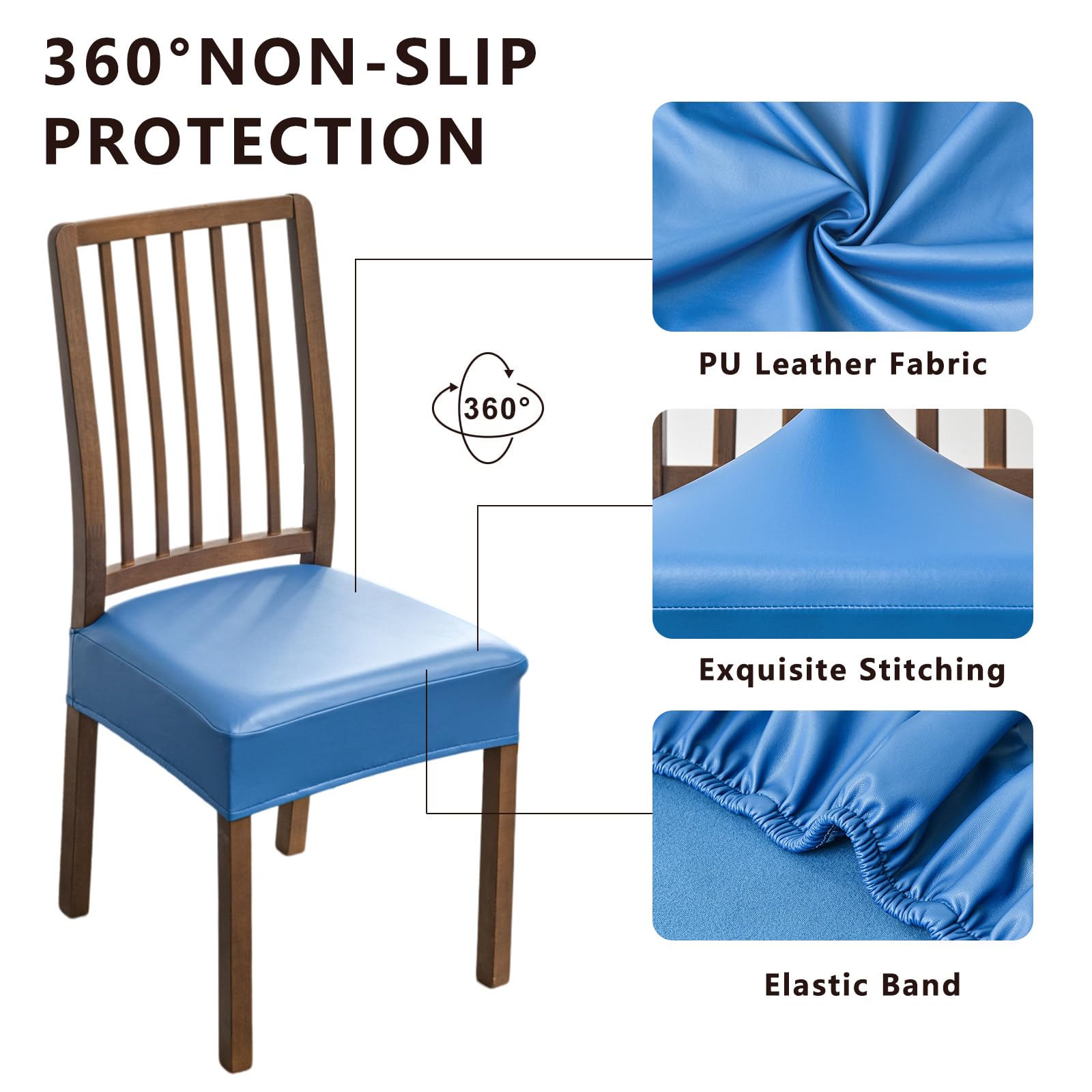 NILUOH Waterproof Seat Covers for Dining Room Chairs Set of 6, Pu Leather Chair Seat Slipcovers Dining Chair Cover Removable Washable Chair Protctor Cover, Rear Covers (PU-Coffee)