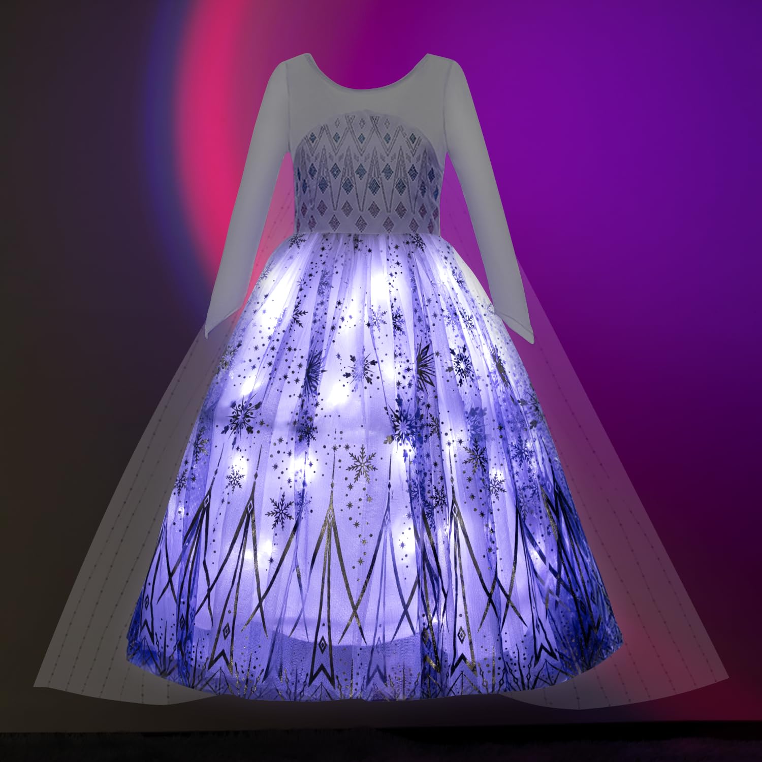 Princess Costume for Girls, RGB Light Up Princess Dress up Birthday Syncs Music App Control, Halloween costume 3-9