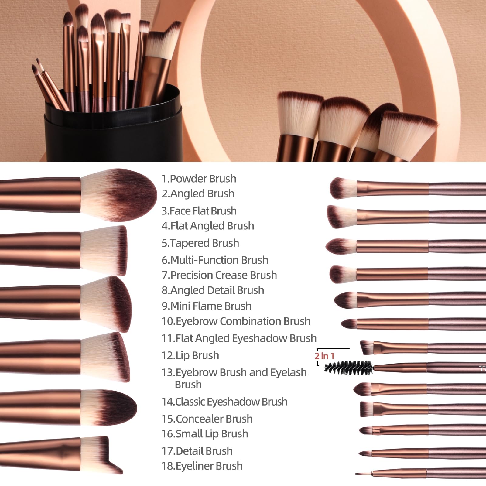 BS-MALL Makeup Brush Set 18 Pcs Professional Foundation Powder Concealers Eyeshadow Blush Synthetic Makeup Brushes with Labeled instruction Black Case Upgraded Version