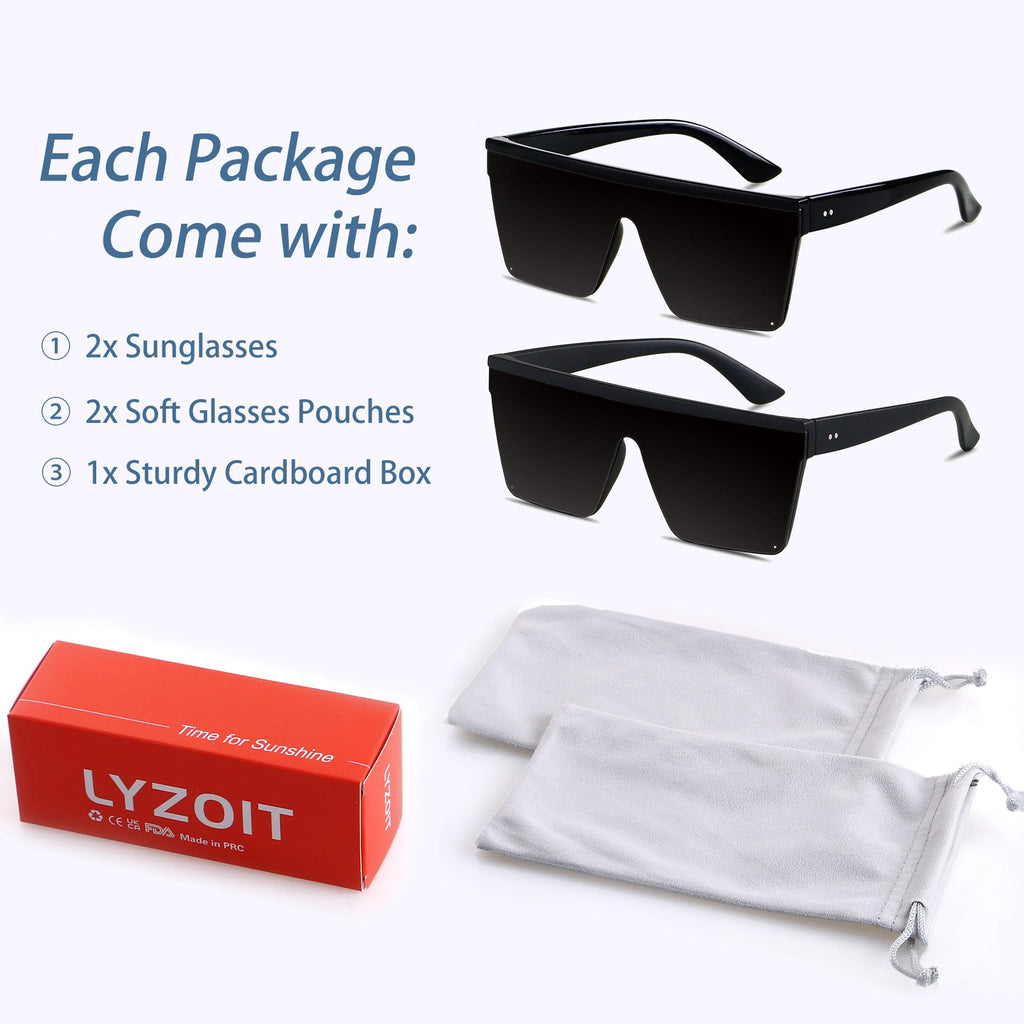 LYZOIT Square Oversized Sunglasses for Women Men Big Flat Top Fashion Shield Large UV Protection Rimless Shades