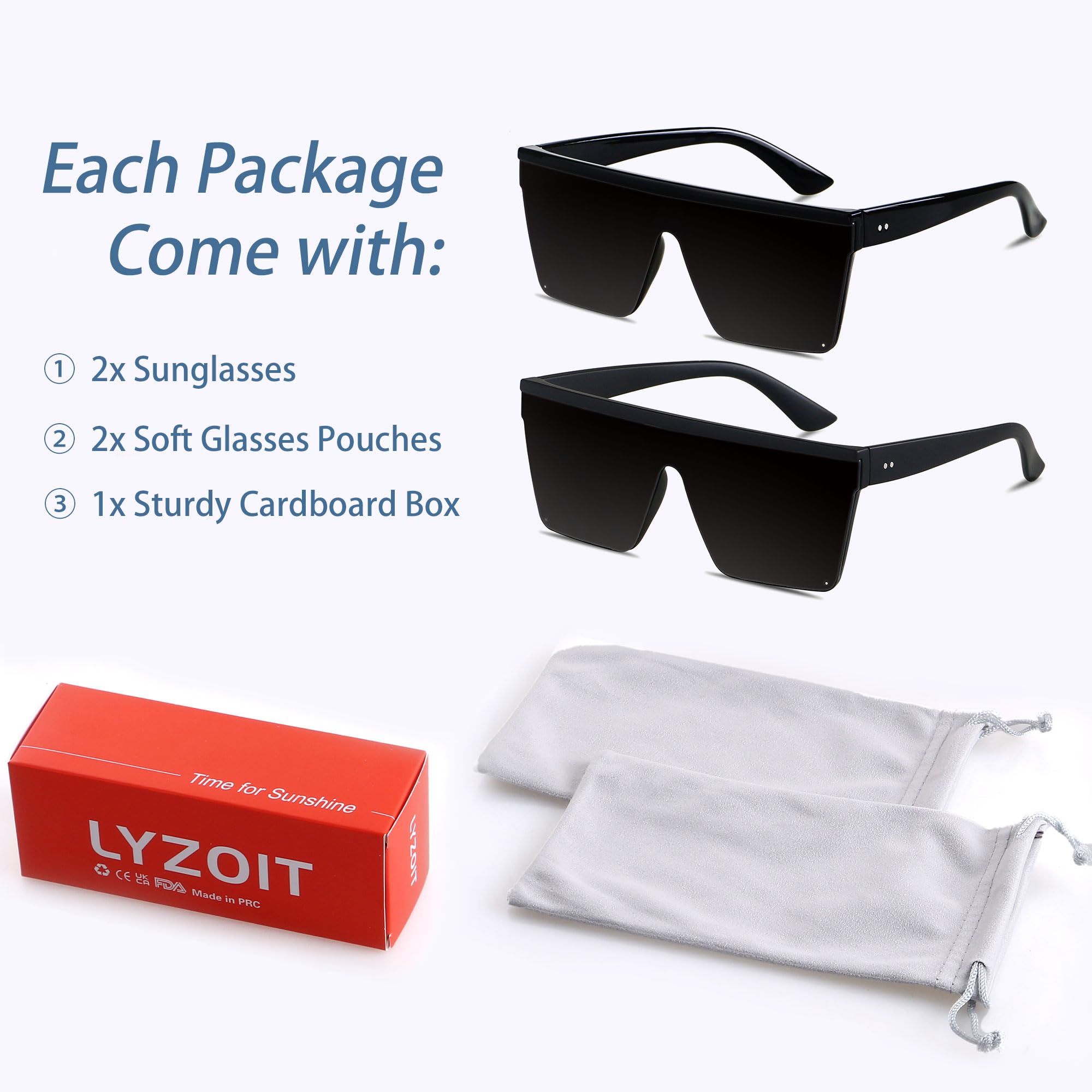 LYZOIT Square Oversized Sunglasses for Women Men Big Flat Top Fashion Shield Large UV Protection Rimless Shades