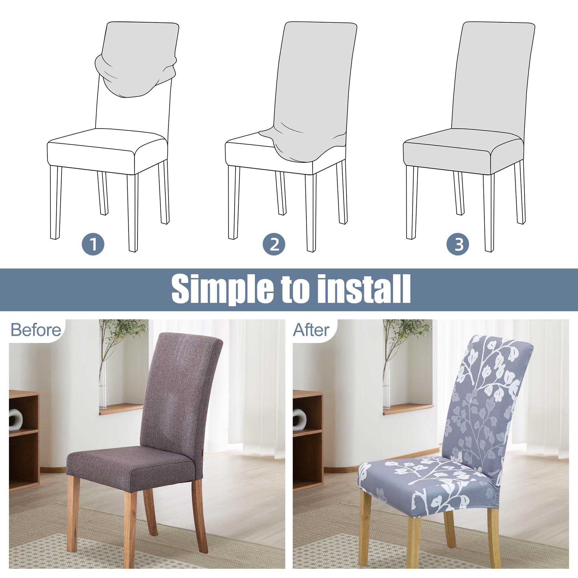 BIETYONE Stretch Dining Chair Covers Set of 6, Soft Removable Washable Kitchen Parsons Chair Slipcovers, High Elastic Seat Protector for Home Hotel Banquet