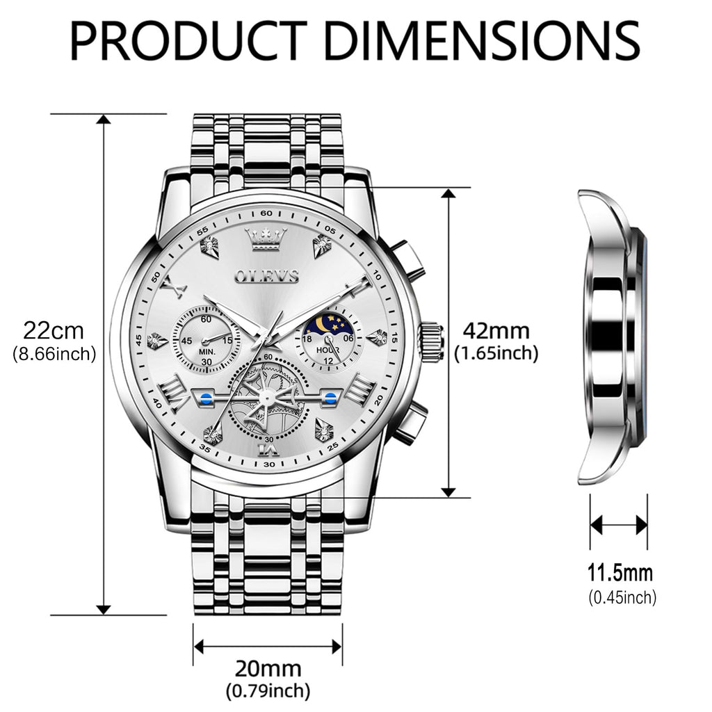 OLEVS Watches Men Waterproof Luxury Big Face Mens Watch Stainless Steel Quartz Analog Dress Watches for Men Luminous Multifunction Man Watch Relojes De Hombre