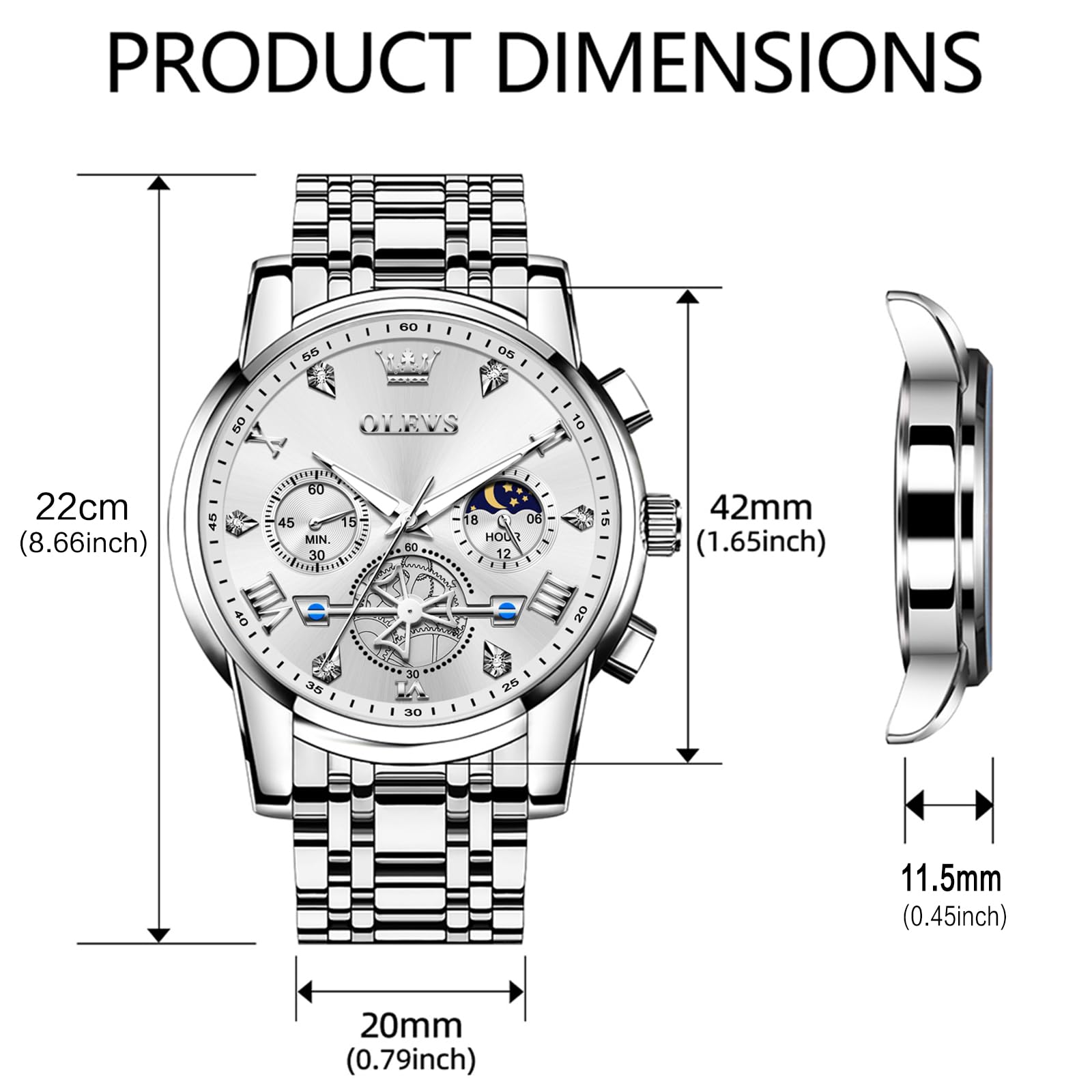 OLEVS Watches Men Waterproof Luxury Big Face Mens Watch Stainless Steel Quartz Analog Dress Watches for Men Luminous Multifunction Man Watch Relojes De Hombre