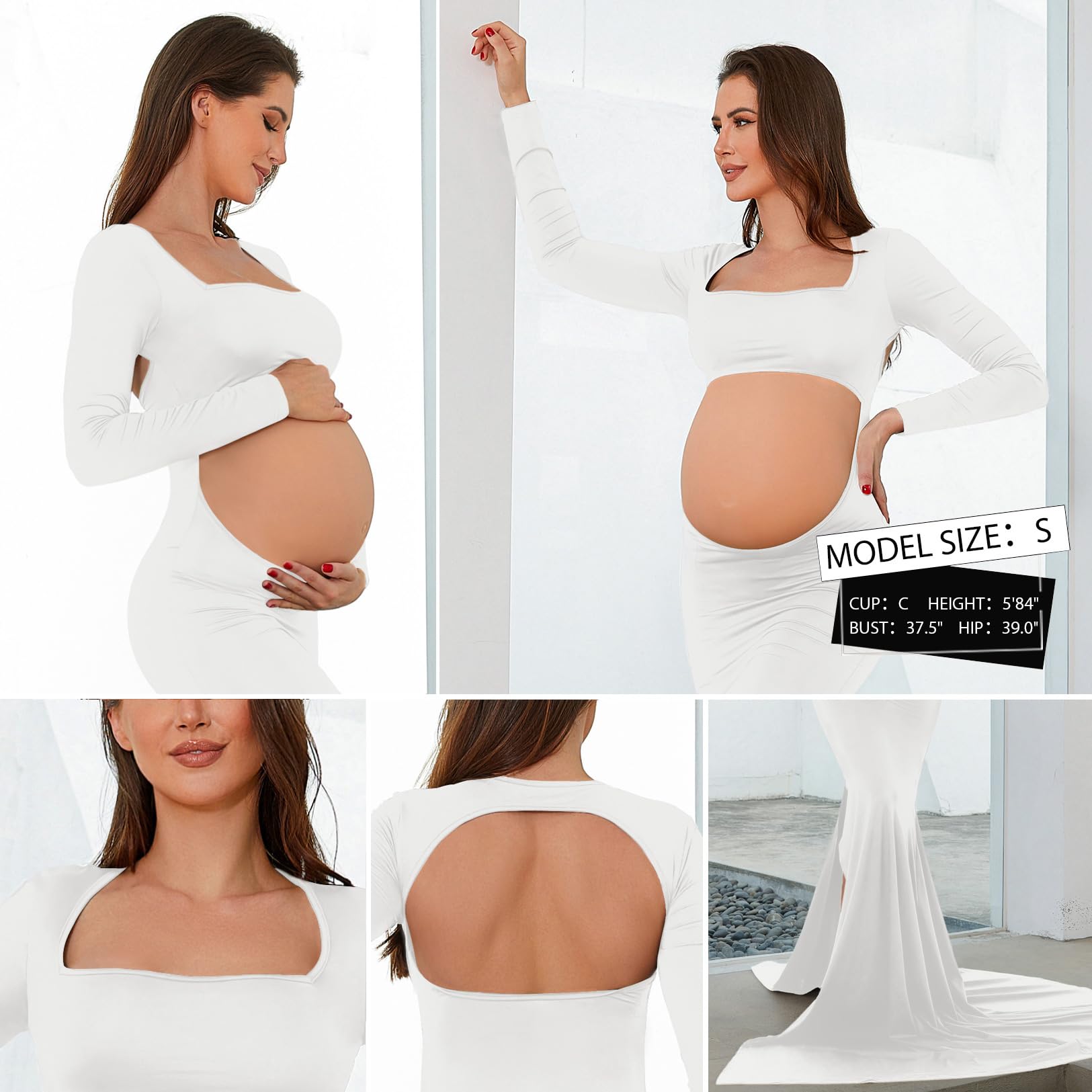 Bhome Maternity Dress for Photoshoot Cut-Out Backless Side Split Maternity Maxi Gown for Photoshoot