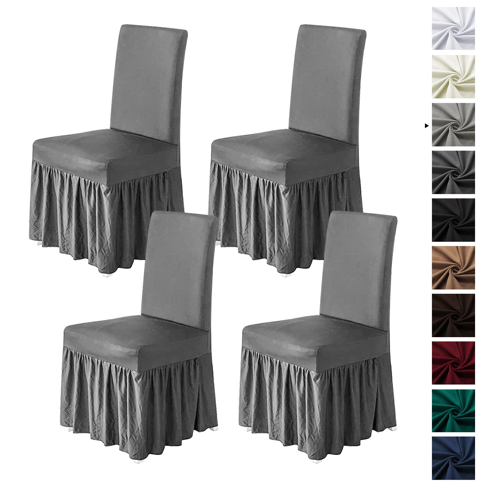 molasofa Chair Covers for Dining Room Set of 6 Stretch Chair Slipcovers with Skirt for Kitchen Seat Protectors Wedding Banquet Decor Kids Pets Spandex Fabric Washable (6pcs, Brown)