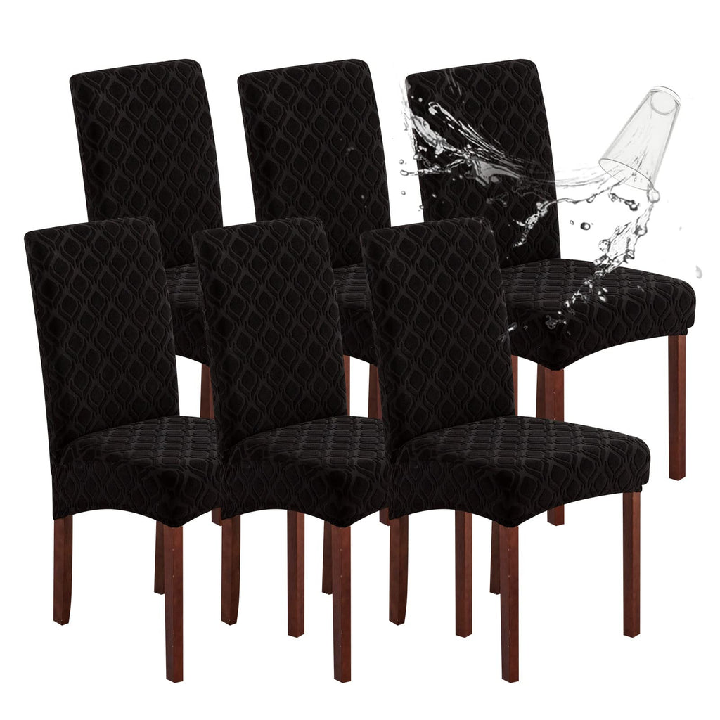 Genina Waterproof Chair Covers for Dining Room 6 Pack, Stretch Jacquard Dining Chair Cover Removable Washable Chair Protectors Cover for Kitchen, Home (Leaves-Warm Gray, 6 PCS)