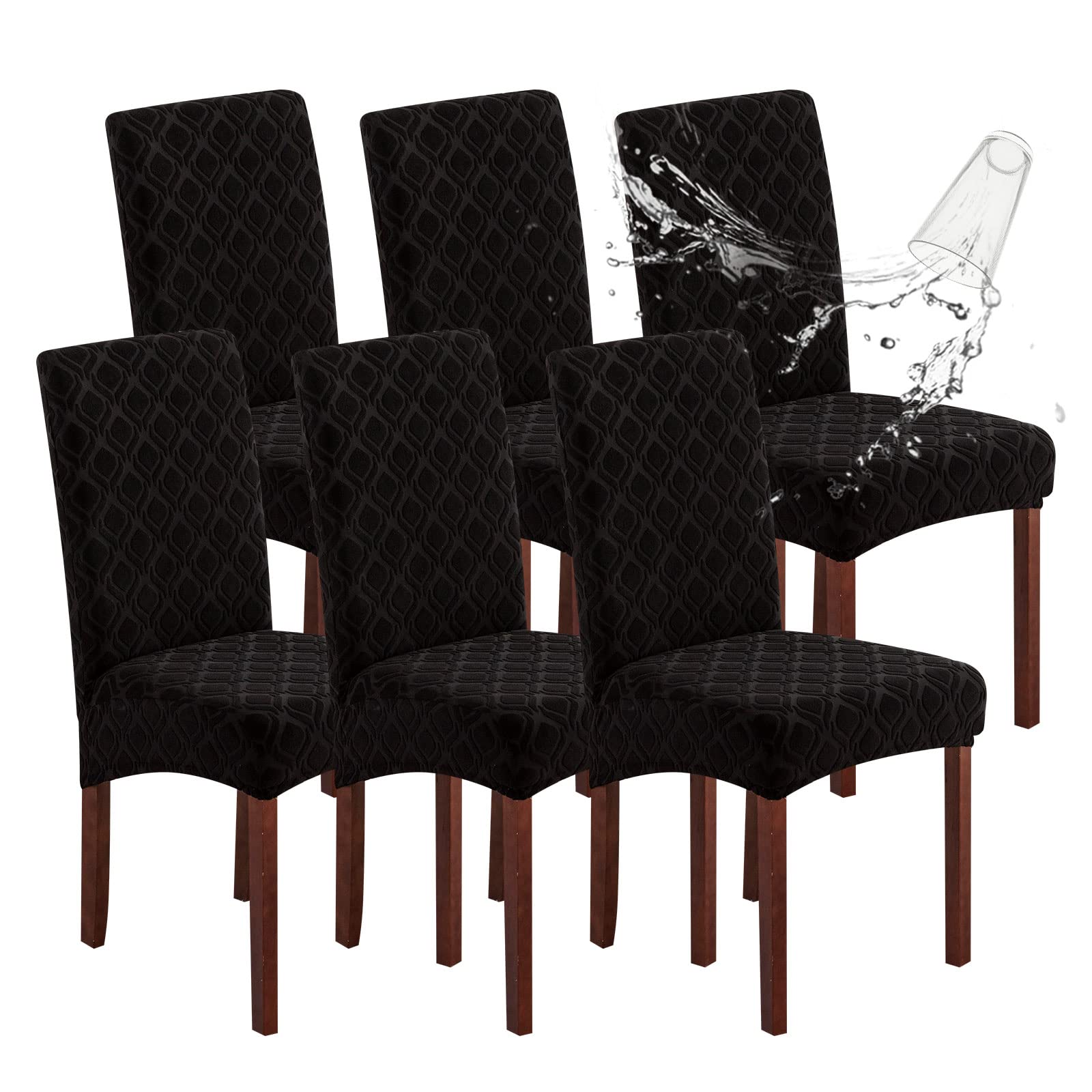 Genina Waterproof Chair Covers for Dining Room 6 Pack, Stretch Jacquard Dining Chair Cover Removable Washable Chair Protectors Cover for Kitchen, Home (Leaves-Warm Gray, 6 PCS)