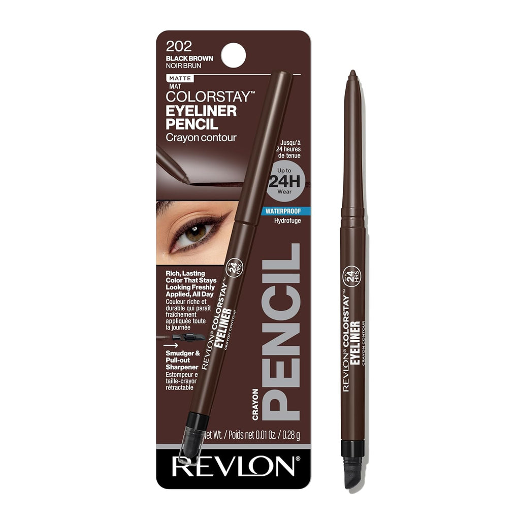 Revlon ColorStay Pencil Waterproof Eyeliner, Smudge-Proof, Eye Makeup with Built-In Sharpener, Long-Lasting, Matte Finish, 201 Black, 2 pack