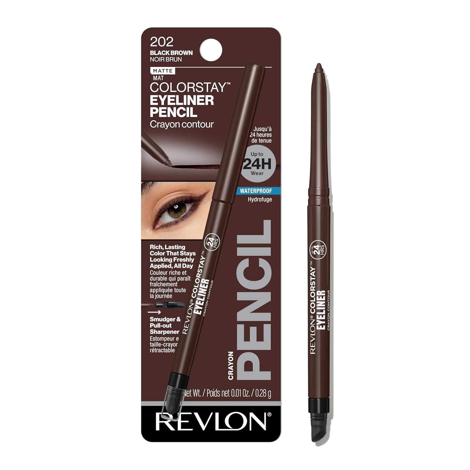 Revlon ColorStay Pencil Waterproof Eyeliner, Smudge-Proof, Eye Makeup with Built-In Sharpener, Long-Lasting, Matte Finish, 201 Black, 2 pack