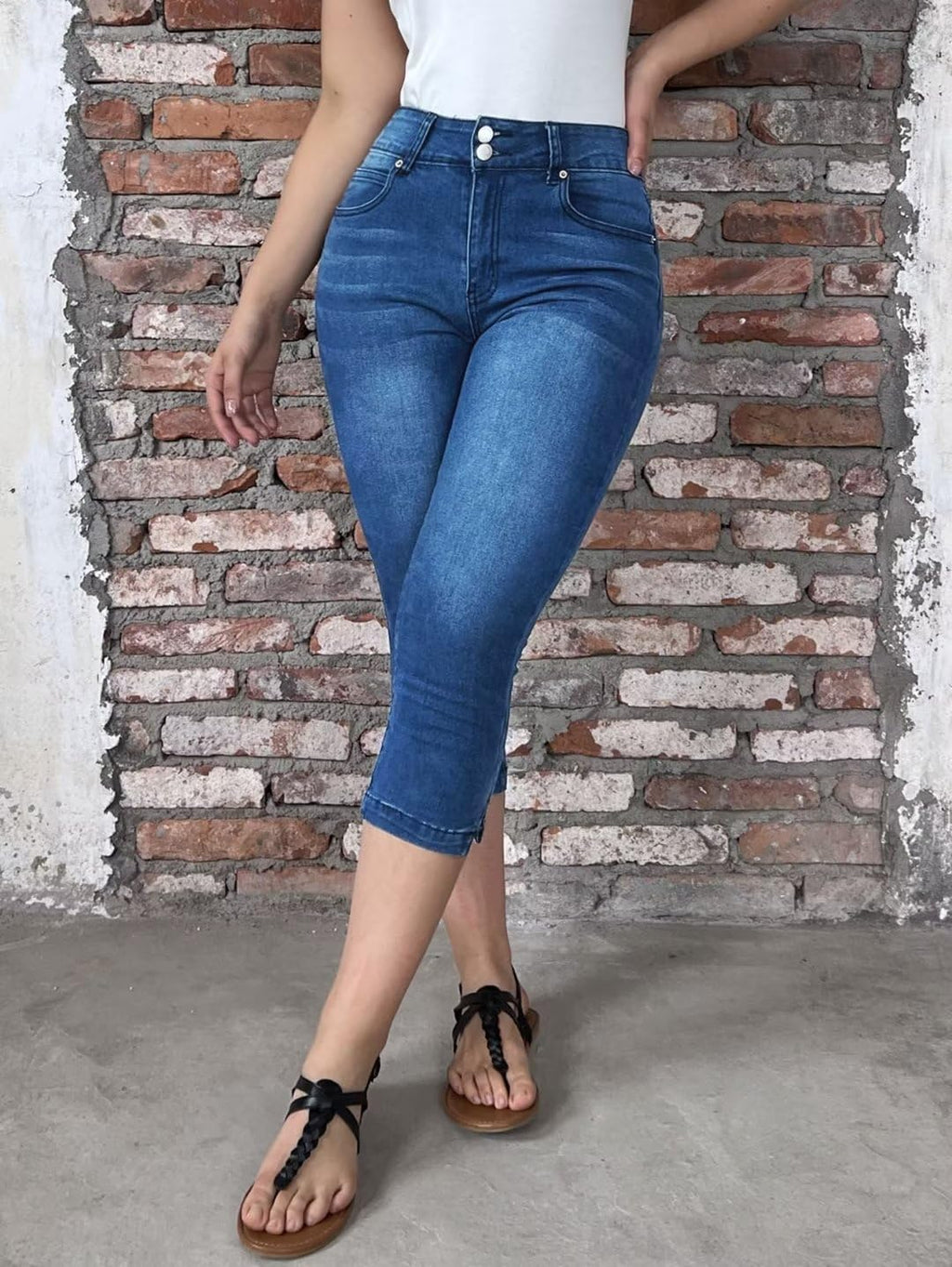 Flamingals High Waist Capris Jeans for Women Casual Summer Butt Lifting Skinny Denim Capri