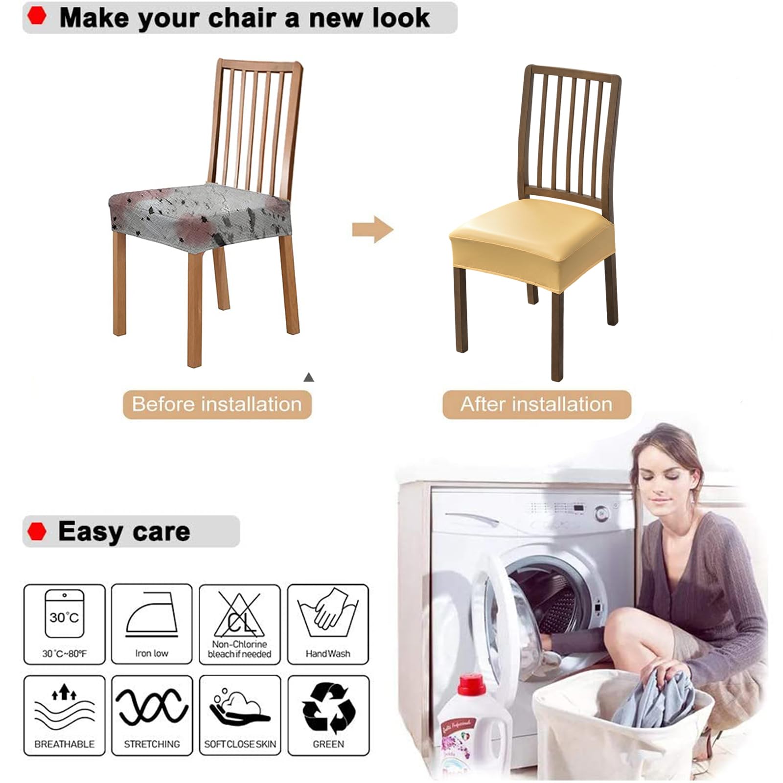 NILUOH Waterproof Seat Covers for Dining Room Chairs Set of 6, Pu Leather Chair Seat Slipcovers Dining Chair Cover Removable Washable Chair Protctor Cover, Rear Covers (PU-Coffee)