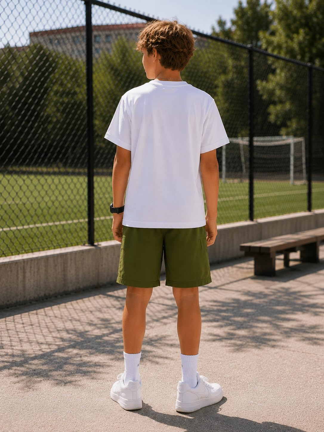 Azmxynol Tween Boys Clothes Daily Casual Short Sleeve Top + Cargo Shorts 2 Pieces Outfit Set, Size 6-14 Years