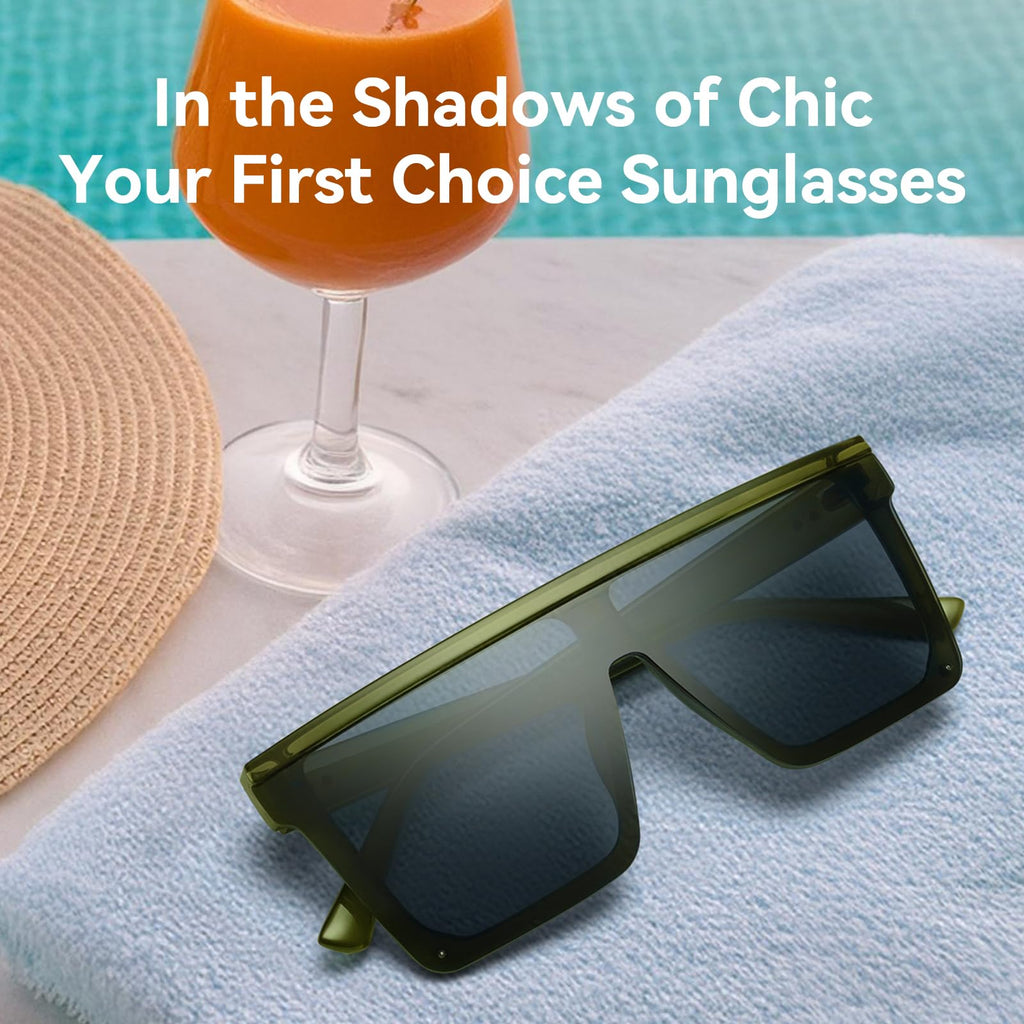 Dollger Square Oversized Sunglasses for Women Men Fashion Flat Top Big Black Frame Shades