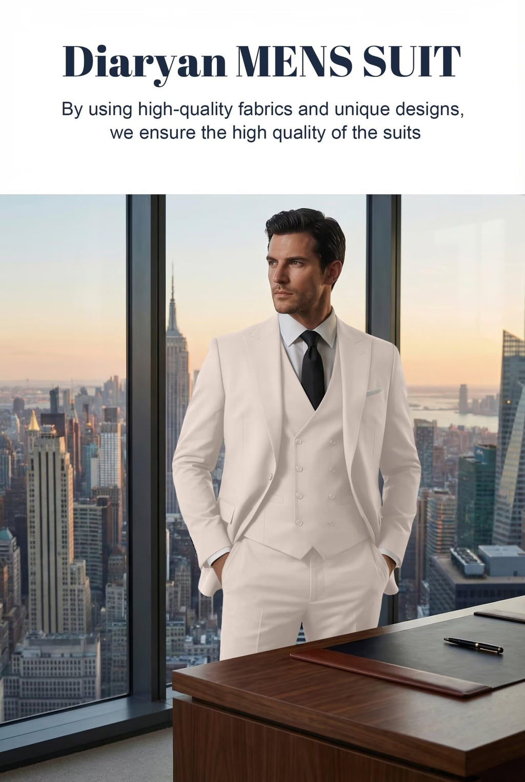 Mens Suit 3 Piece Double Breasted Suit Men Formal Business Tuxedos Blazer Vest Pants Set for Wedding Party Dinner