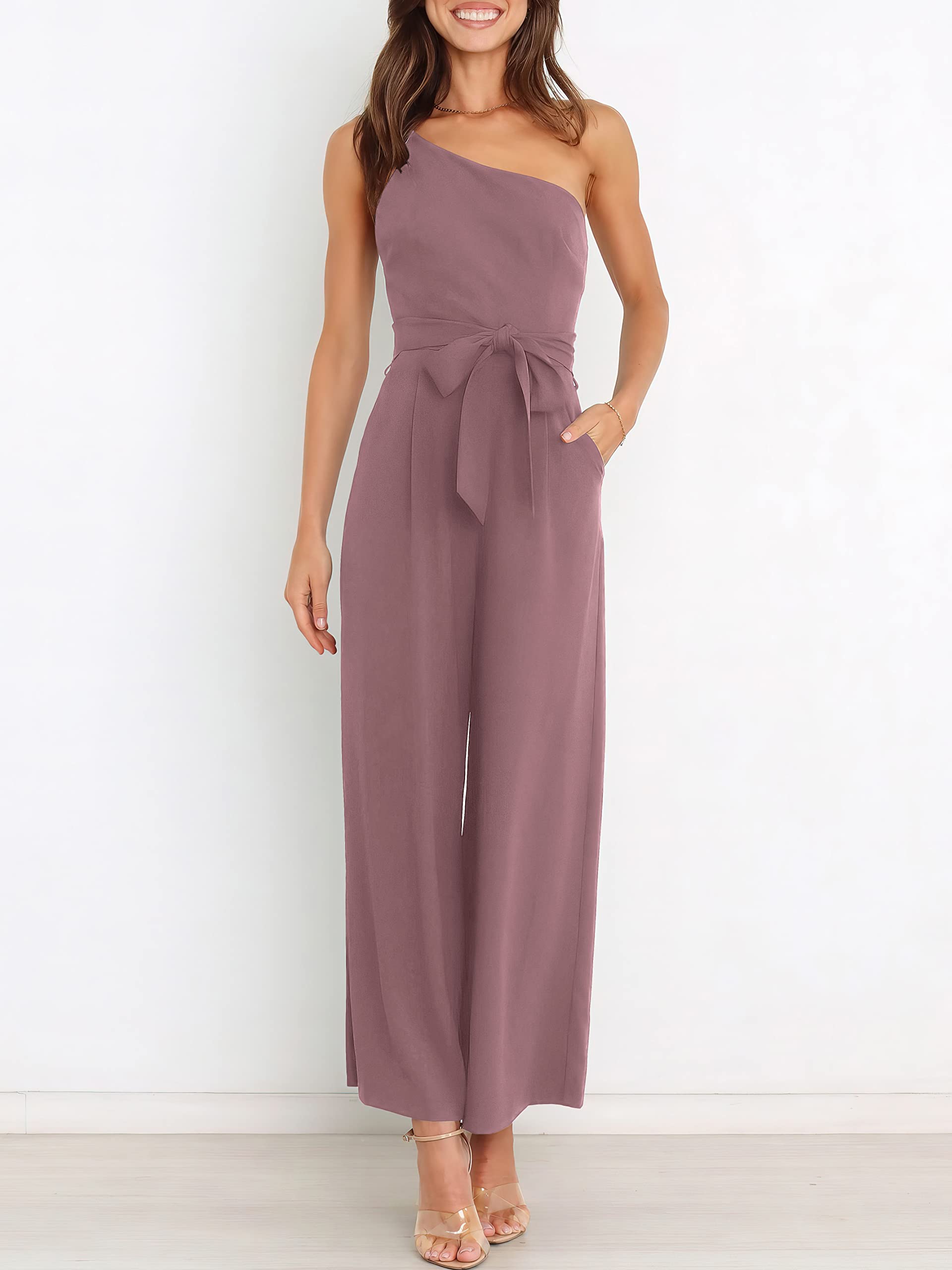 ANRABESS Women Summer Dressy Jumpsuits One Shoulder Sleeveless Casual Wide Leg Pants Romper Jumper 2026 Trendy Fall Outfits