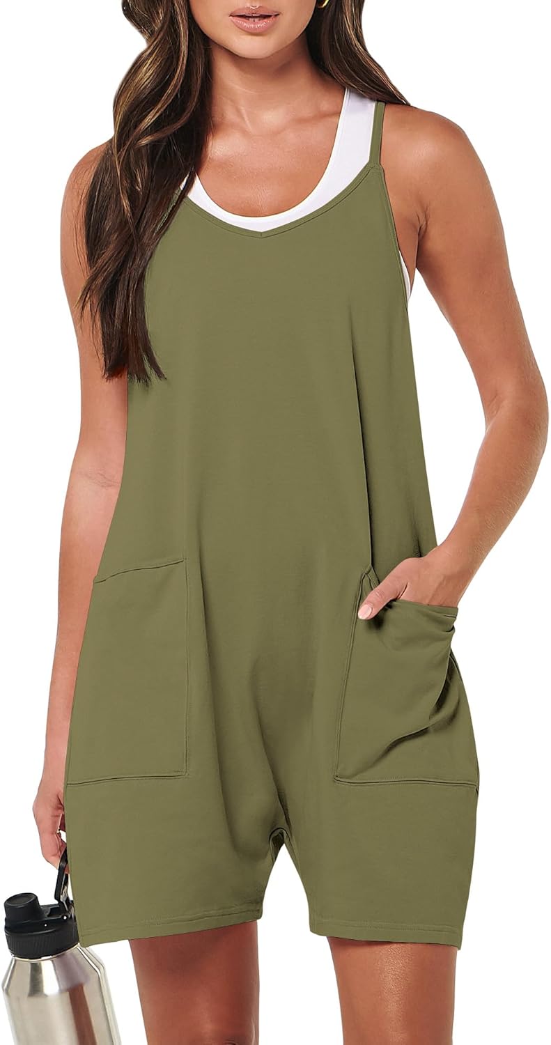 ANRABESS Womens Rompers Summer Casual Loose Sleeveless Overalls Spaghetti Strap Shorts Jumpsuit 2026 Beach Vacation Clothes