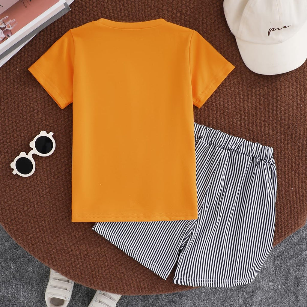 Kids Tween Boy Casual Clothing Set Letter Graphic Colorblock Tee +Shorts Summer Clothing Set 4-14 Years