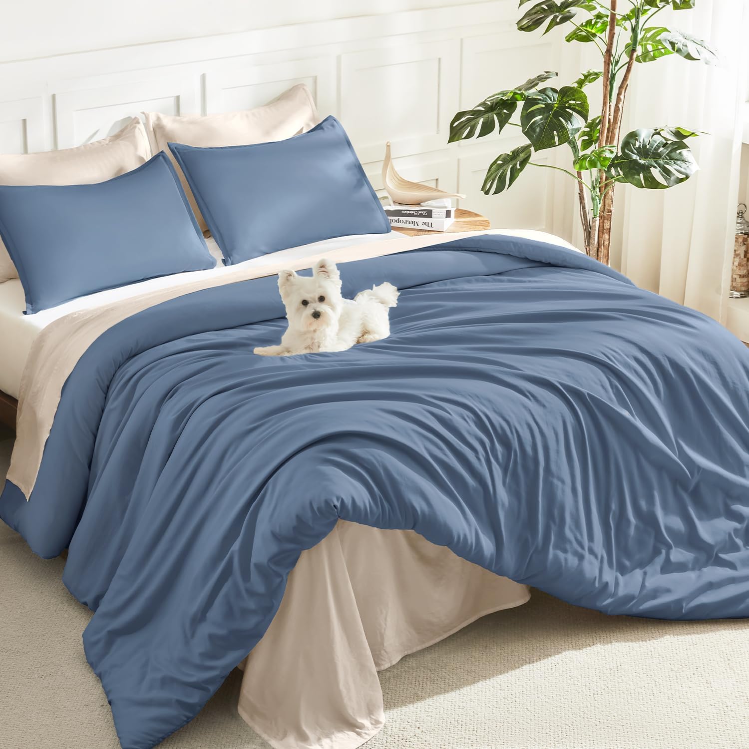 Litanika King Size Comforter Set, 3 Pieces Lightweight Solid Comforter King Size, All Season Fluffy Down Alternative Comforter Bed Set Quilt Blanket, Sage Green, King