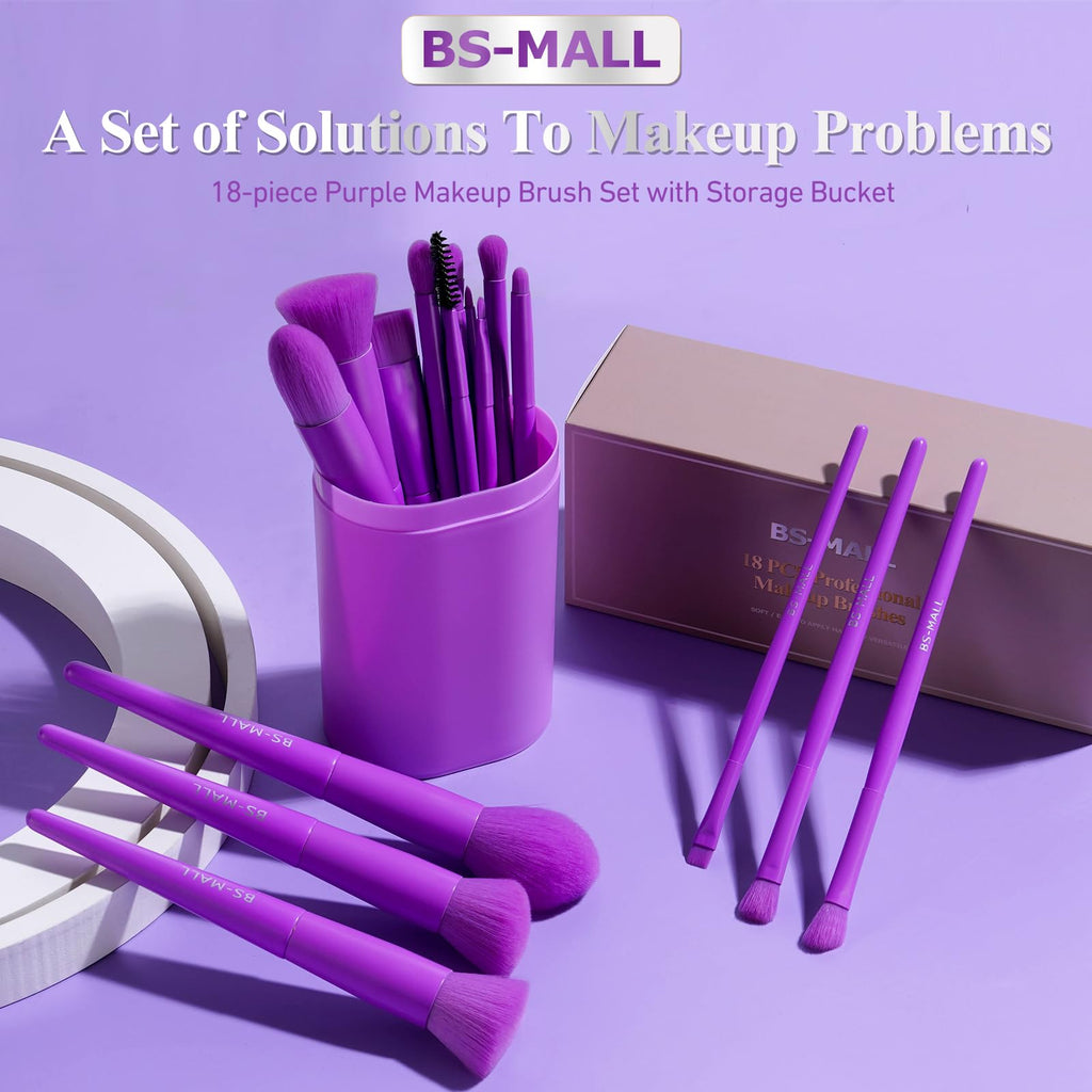 BS-MALL Makeup Brush Set 18 Pcs Professional Foundation Powder Concealers Eyeshadow Blush Synthetic Makeup Brushes with Labeled instruction Black Case Upgraded Version