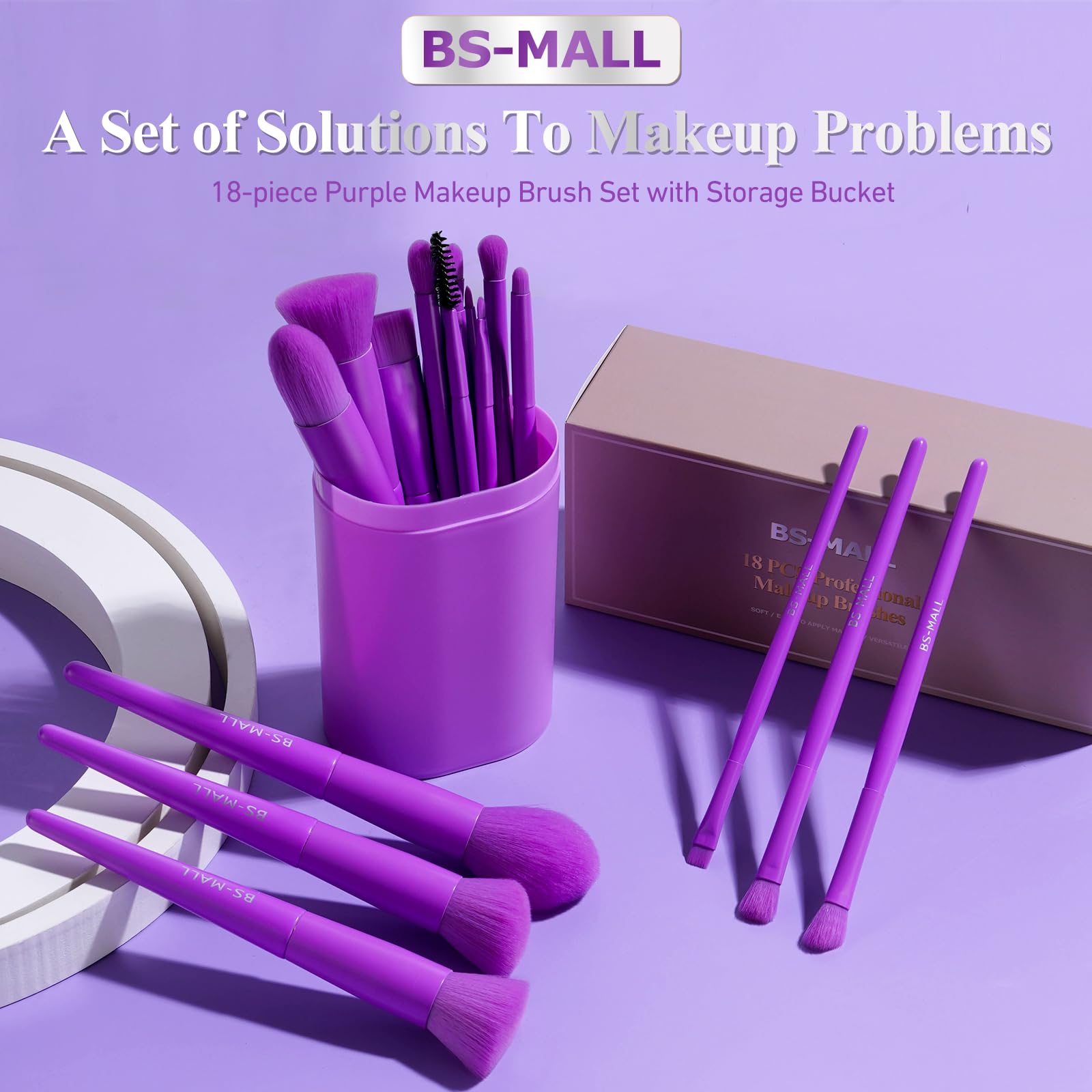 BS-MALL Makeup Brush Set 18 Pcs Professional Foundation Powder Concealers Eyeshadow Blush Synthetic Makeup Brushes with Labeled instruction Black Case Upgraded Version