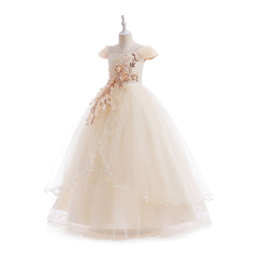 Weileenice Vintage Off the Shoulder Flower Girl Dress Lace Embroidery Little/Big Girls Wedding Bridesmaid Holiday Ballgown