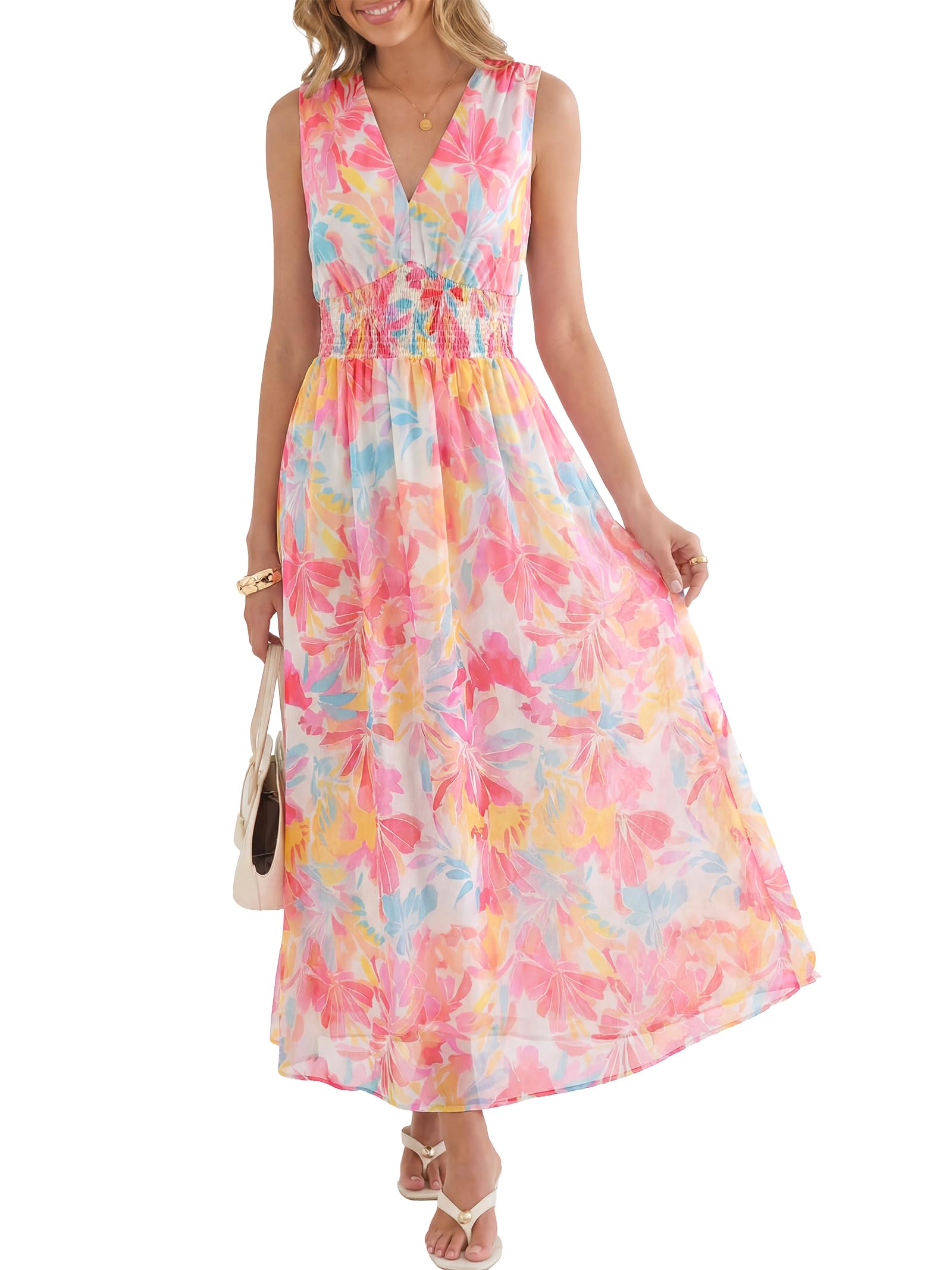 ANRABESS Womens Summer Floral Maxi Dress, A Line Tulle,Elegant for Wedding Guest & Beach Vacation,Flowy Casual Boho Outfits