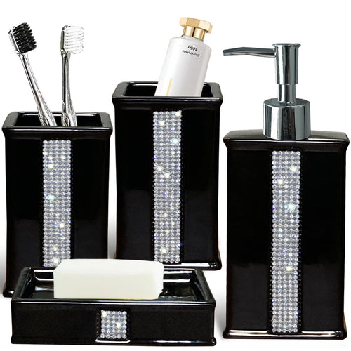 Bathroom Accessories Set 4 Pcs-Ceramic Gift Set Soap Dispenser Pump & Toothbrush Holder & Tumbler Cup & Soap Dish - Bathroom Home Decor Clearance, Countertop Vanity Organize (15 Ounce)