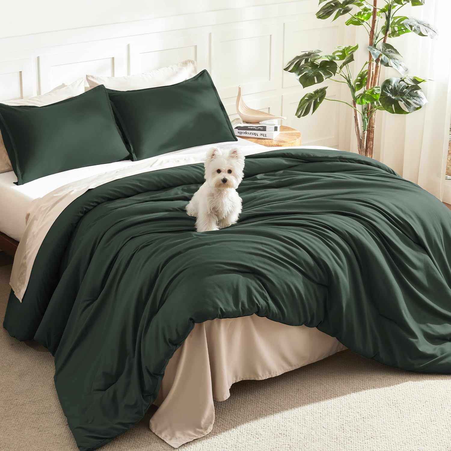 Litanika King Size Comforter Set, 3 Pieces Lightweight Solid Comforter King Size, All Season Fluffy Down Alternative Comforter Bed Set Quilt Blanket, Sage Green, King