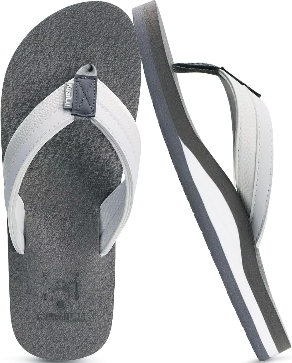 KuaiLu Men's Yoga Mat Leather Flip Flops with Arch Support Comfortable Cushion Walking Thong Sandals Slip On Indoor Outdoor