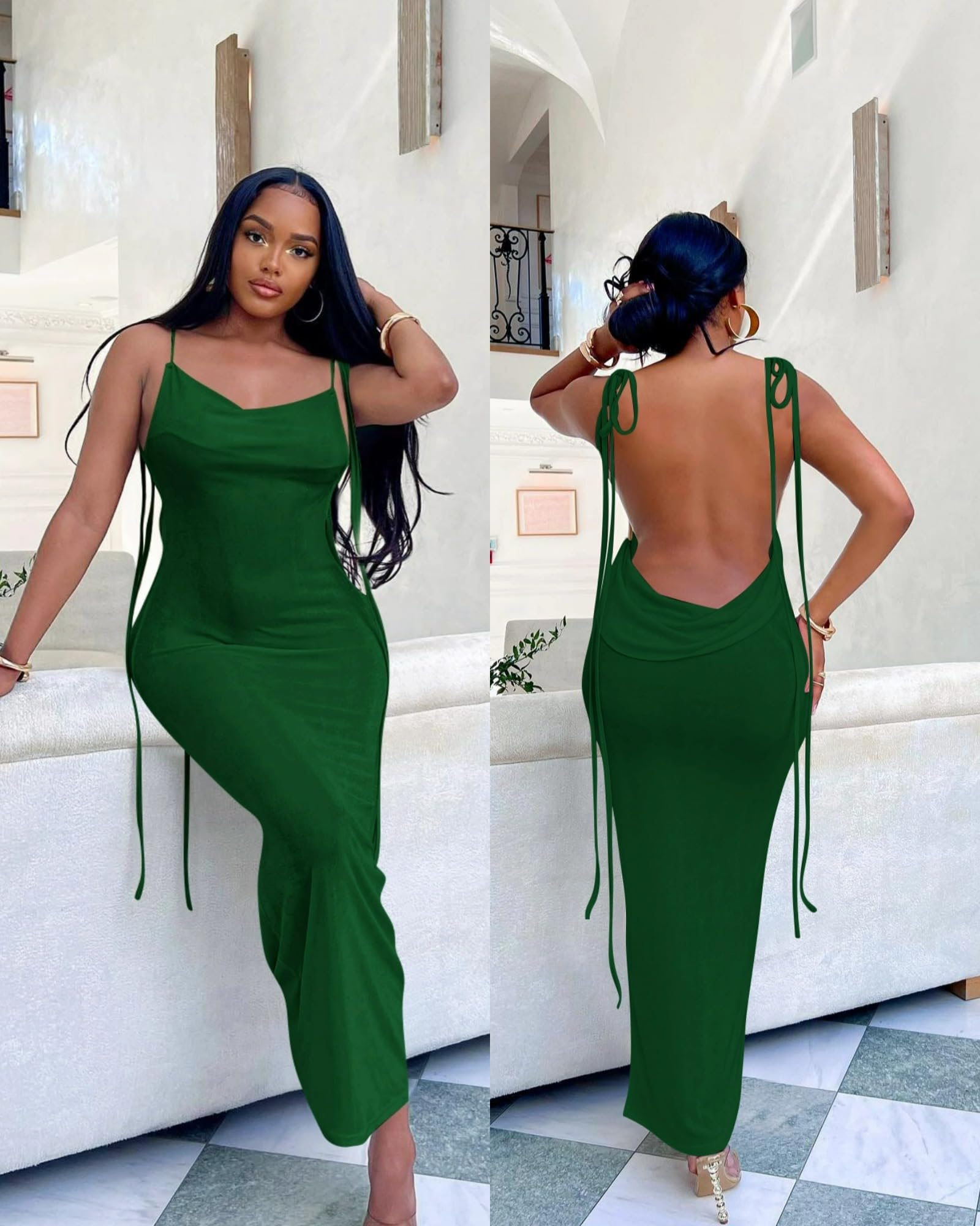 Doweha Women Backless Cowl Neck Cocktail Going Out Dress Halter Slip Long Semi Formal Party 2026 Spring Summer Maxi Dress