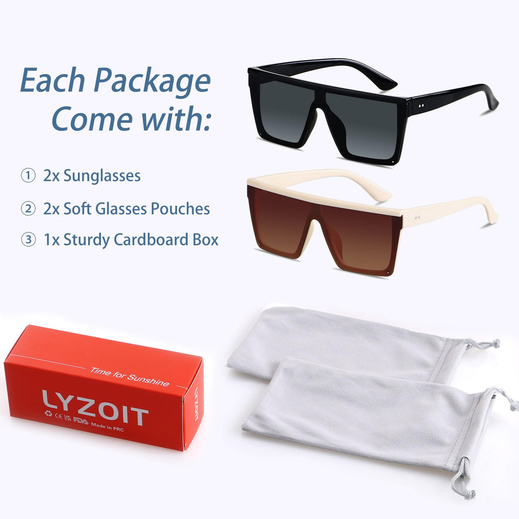 LYZOIT Square Oversized Sunglasses for Women Men Big Flat Top Fashion Shield Large UV Protection Rimless Shades