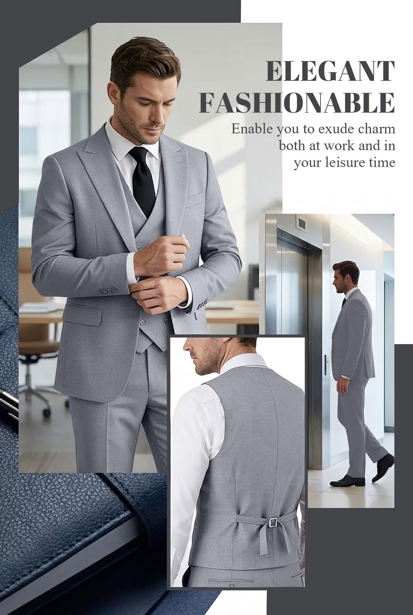 Mens Suit 3 Piece Double Breasted Suit Men Formal Business Tuxedos Blazer Vest Pants Set for Wedding Party Dinner
