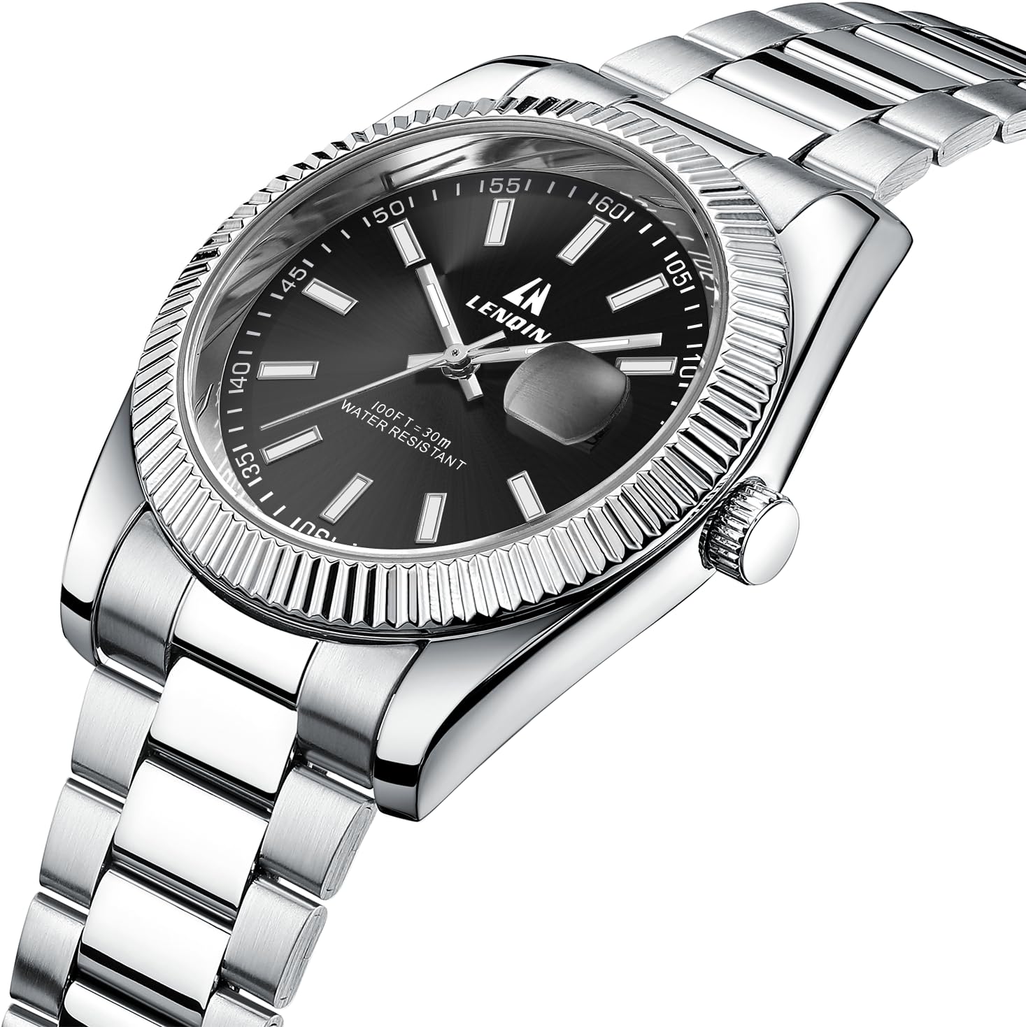 LN LENQIN Mens Watches Waterproof Stainless Steel Watch for Men Analog Quartz Fashion Business Designer Wristwatch