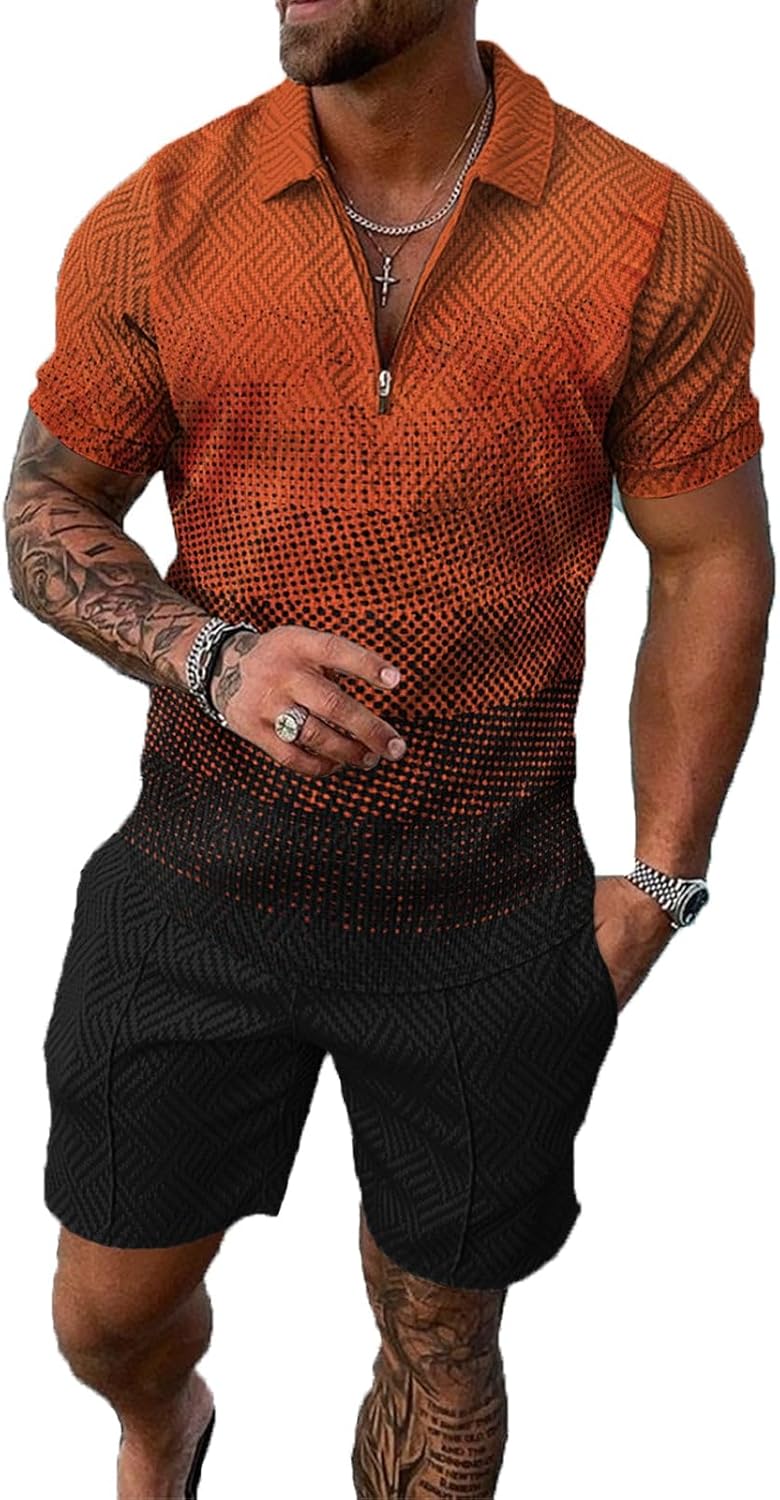 Mens Short Sets 2 Piece Outfits Polo Shirt Fashion Summer Tracksuits Casual Set Short Sleeve and Shorts Set for Men