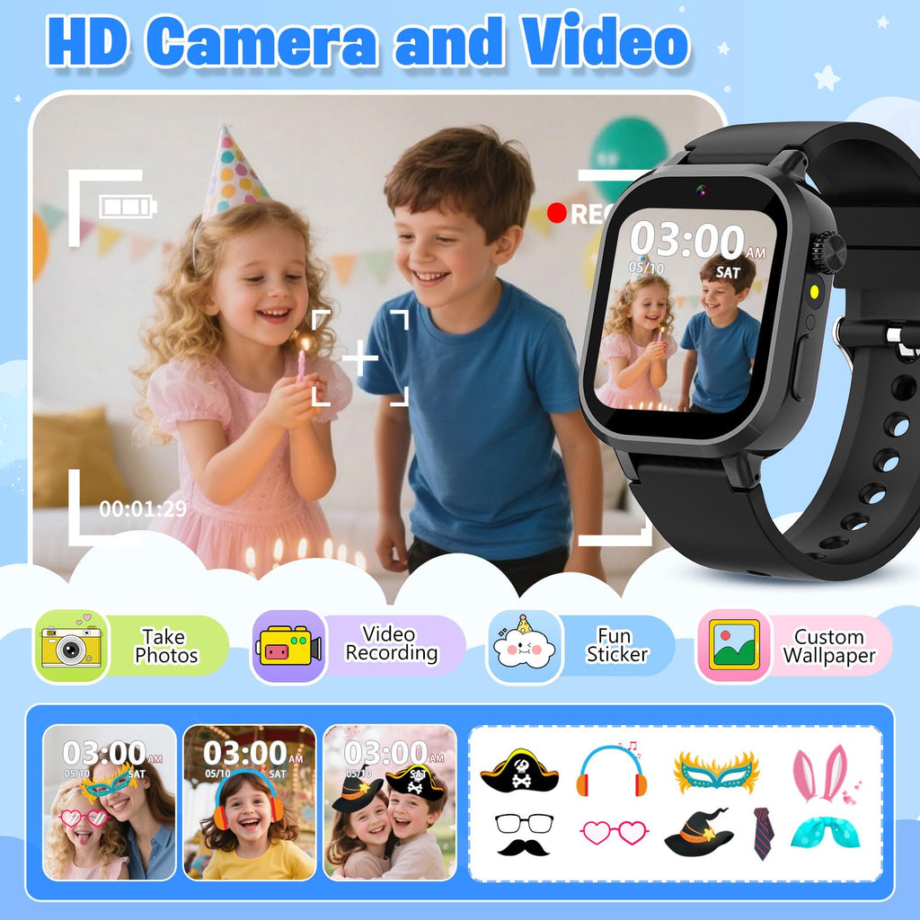 Wiszodet Kids Waterproof Smart Watch Boys Gift Age 3-12 with 39 Game HD Touch Screen Music Player Video Camera Pedometer Alarm Clock Birthday Gift for 6 7 8 9 Year Olds Blue