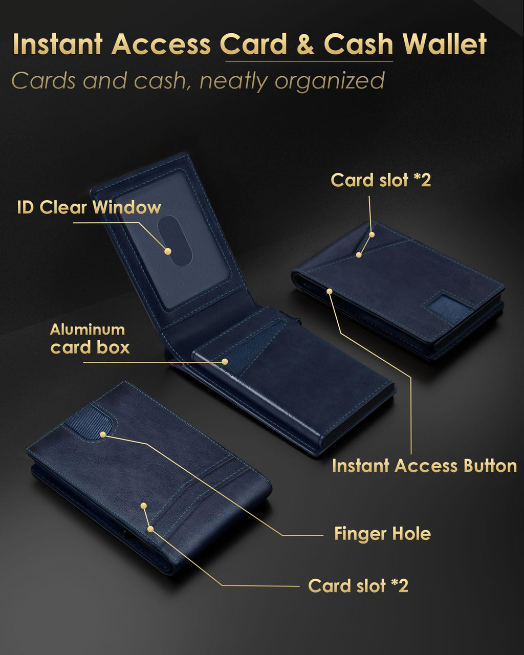 2026 Wallet for Men - RFID Blocking [Functional & Practical] Bifold Slim Minimalist Credit Card Holder Pop Up Wallet Metal Case with Cash Slot, Front Pocket with ID Window, Gift Boxed (Carbon Fiber)