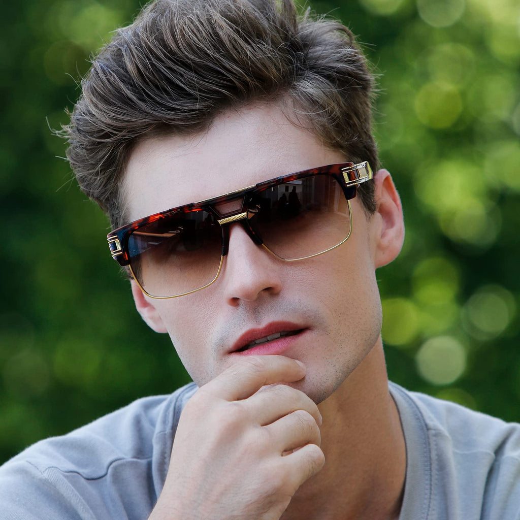 Dollger Square Sunglasses for Men Classic Oversized Sun Glasses Retro Semi Rimless Gold Alloy Frame UV400