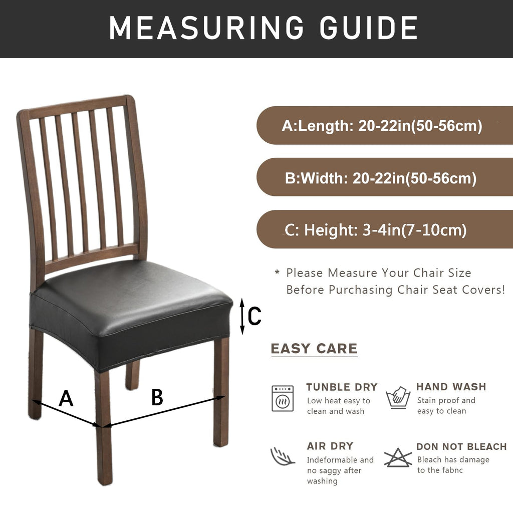 NILUOH Waterproof Seat Covers for Dining Room Chairs Set of 6, Pu Leather Chair Seat Slipcovers Dining Chair Cover Removable Washable Chair Protctor Cover, Rear Covers (PU-Coffee)