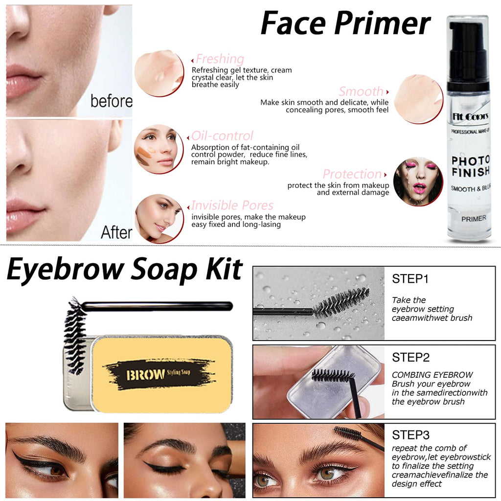 All in One Makeup Kit for Women Full Kit, Makeup Set 12 Colors Eyeshadow, Foundation & Primer, Lipsticks, Eyeliner, Mascara, Contour Stick, Brow Soap, Brush & Sponge, Make Up Gift Set for Women, Teens