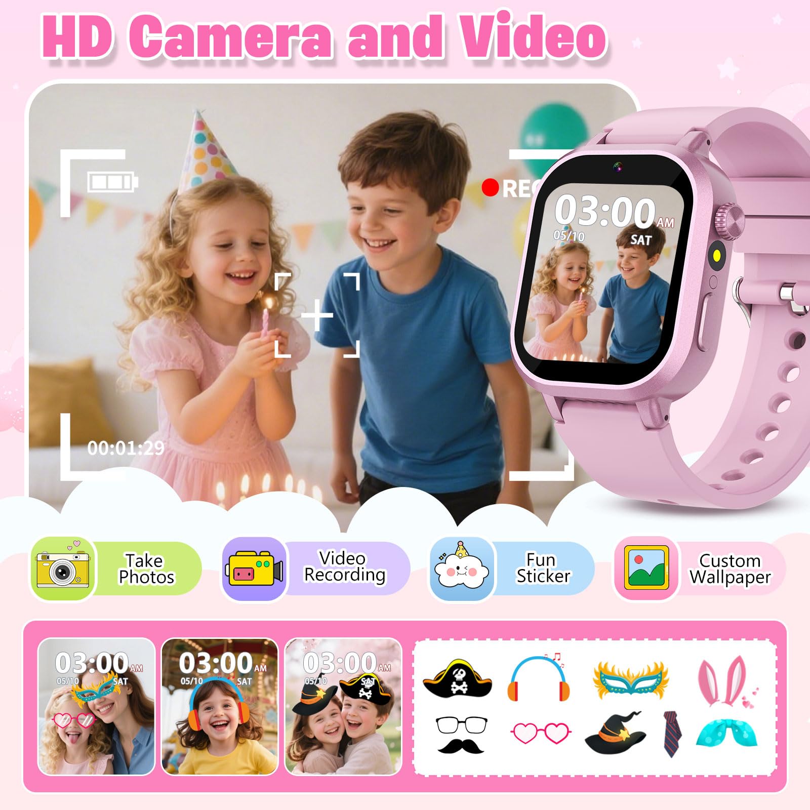 Wiszodet Kids Waterproof Smart Watch Boys Gift Age 3-12 with 39 Game HD Touch Screen Music Player Video Camera Pedometer Alarm Clock Birthday Gift for 6 7 8 9 Year Olds Blue
