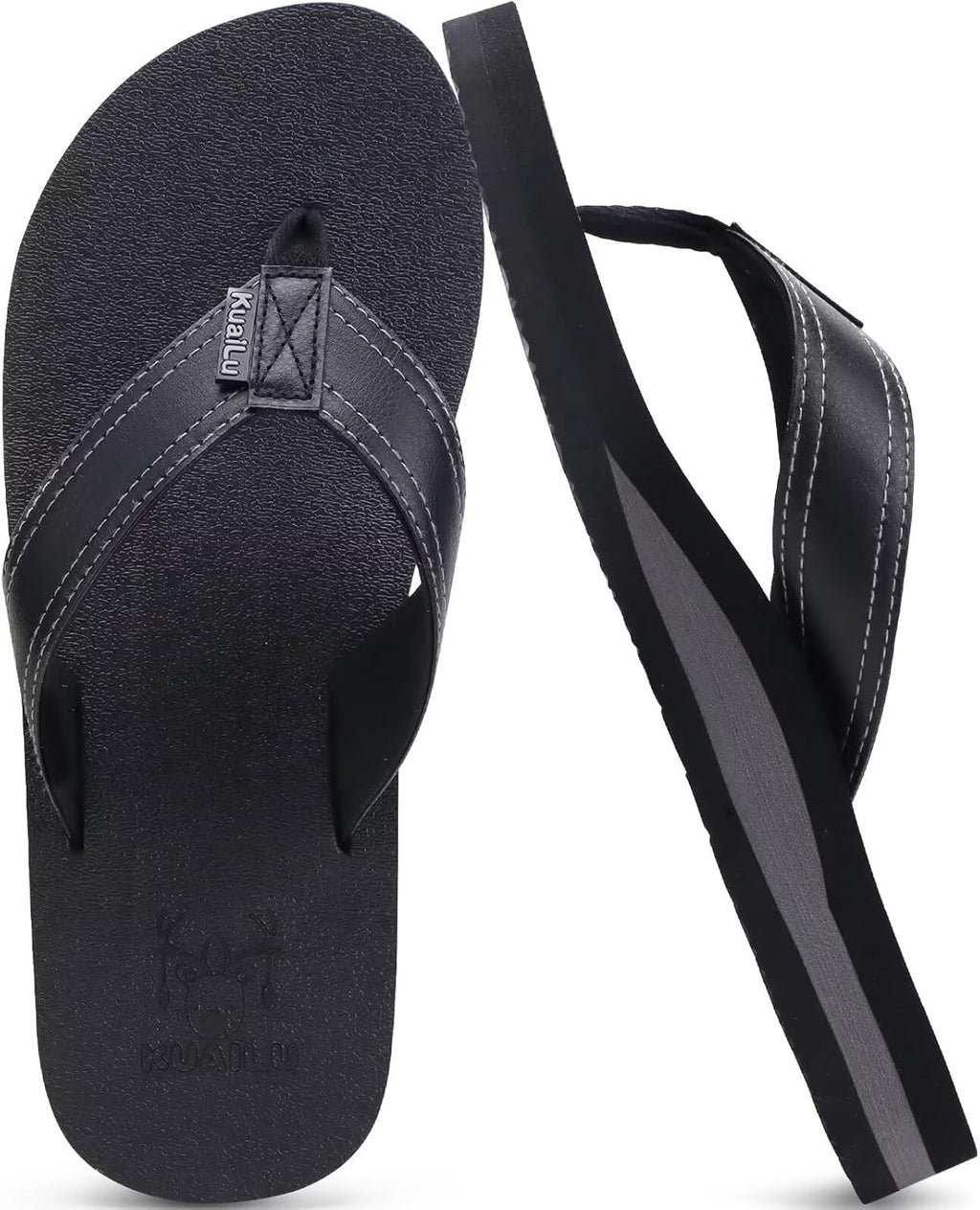 KuaiLu Men's Yoga Mat Leather Flip Flops with Arch Support Comfortable Cushion Walking Thong Sandals Slip On Indoor Outdoor
