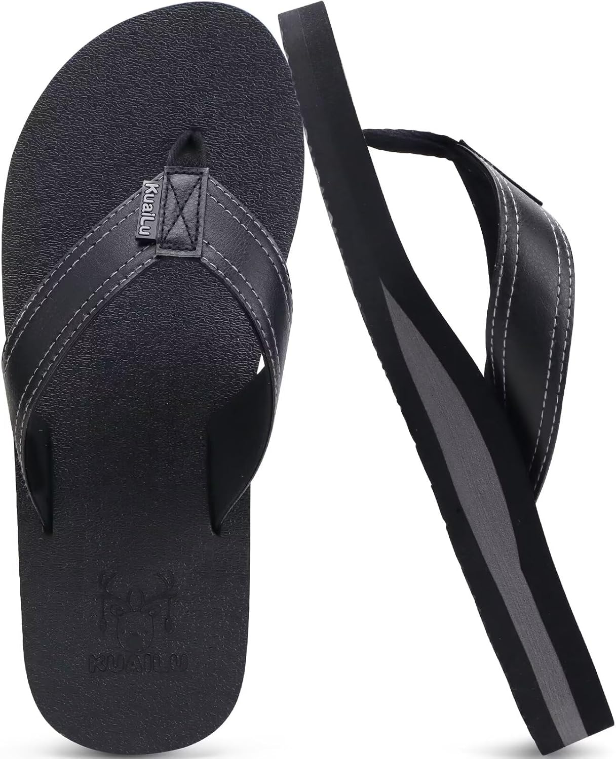 KuaiLu Men's Yoga Mat Leather Flip Flops with Arch Support Comfortable Cushion Walking Thong Sandals Slip On Indoor Outdoor