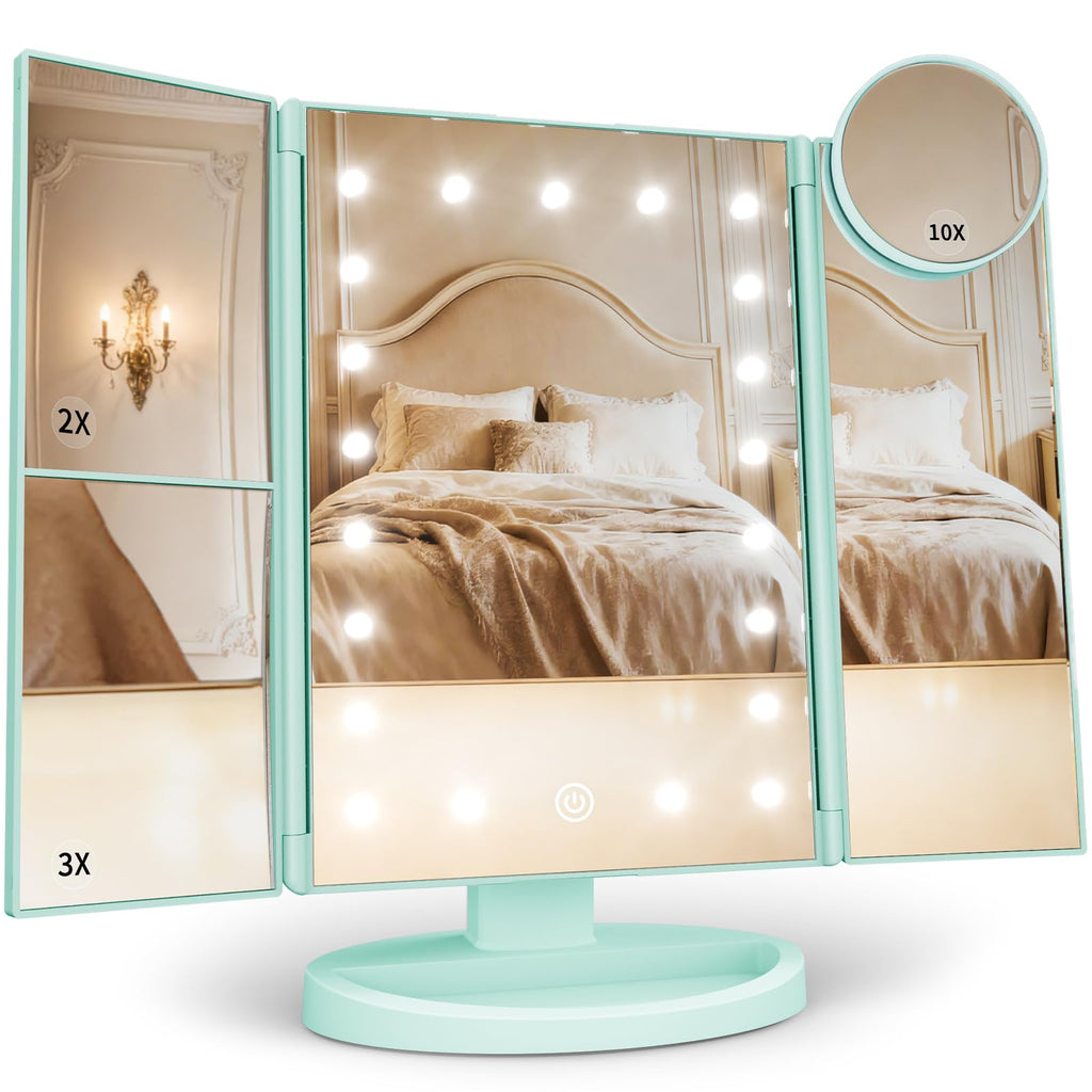 HUONUL Makeup Mirror, Vanity Mirror with Lights, 2X/3X/10X Magnification, Touch Control, Trifold, Dual Power Supply, Birthday Gifts for Women, Wife, Mom, Girls,Dorm Room Essentials