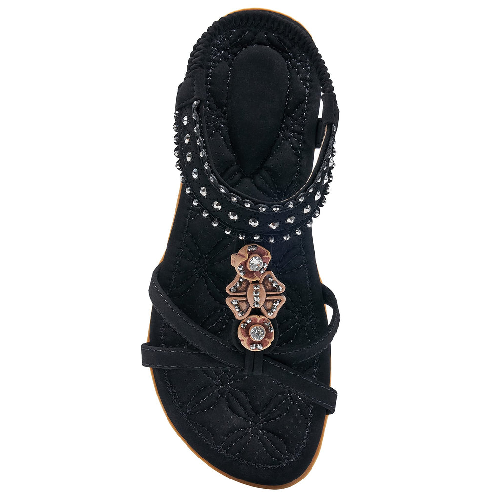 Alicegana Womens Sandals Shoes Comfort Walking with Non Slip on Casual Summer 2026 Shoes Dress Ankle Elastic Jeweled Bohemian Flats Vacation Wedding