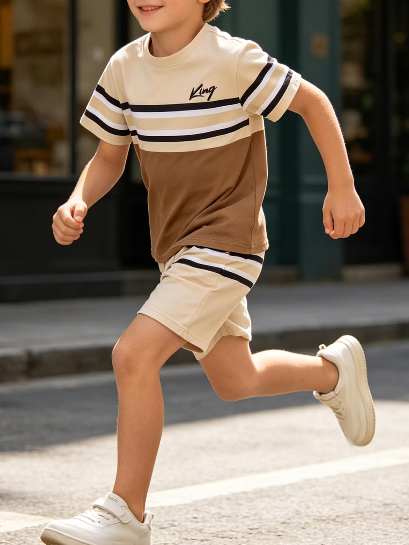 Boys Outfits Colorblock Stripe Top and Elastic Waist Shorts Kid Summer Fashion Clothing Set Casual Athletic Clothes