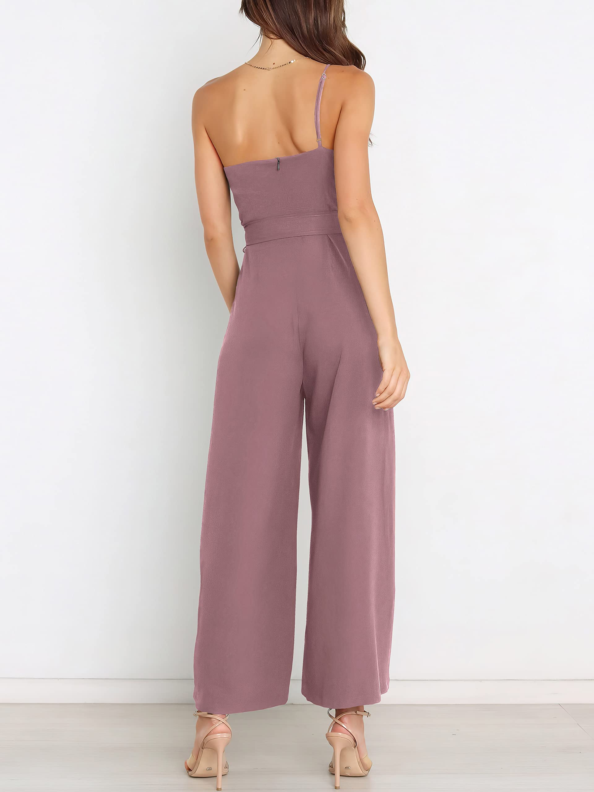 ANRABESS Women Summer Dressy Jumpsuits One Shoulder Sleeveless Casual Wide Leg Pants Romper Jumper 2026 Trendy Fall Outfits