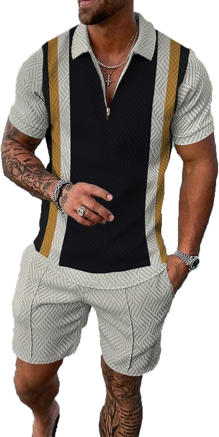 Mens Short Sets 2 Piece Outfits Polo Shirt Fashion Summer Tracksuits Casual Set Short Sleeve and Shorts Set for Men